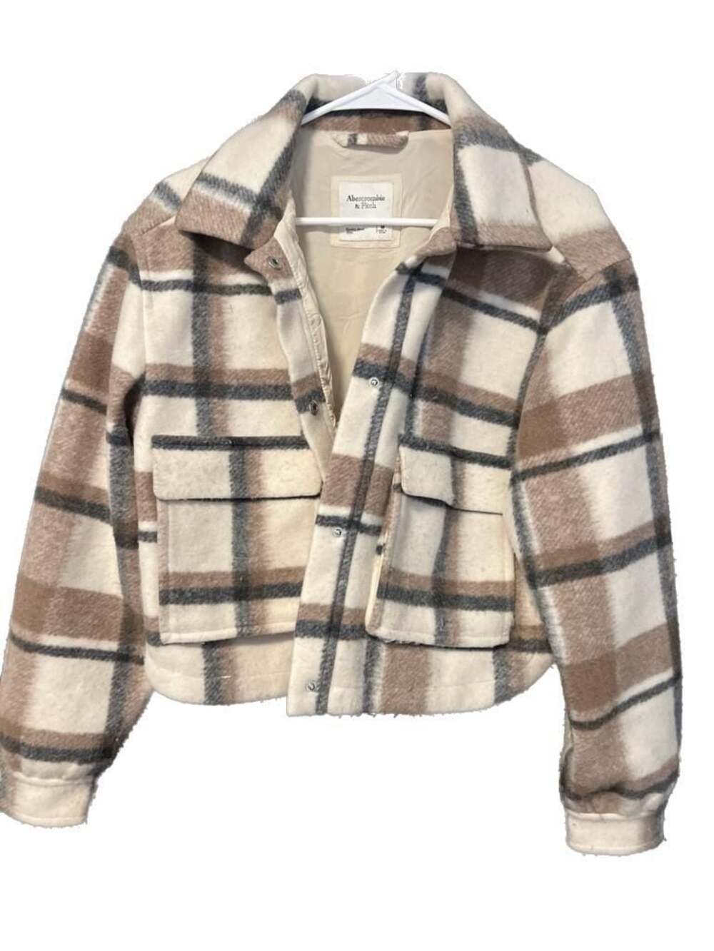 Abercrombie & Fitch Plaid Cropped Wool-Blend Shacket